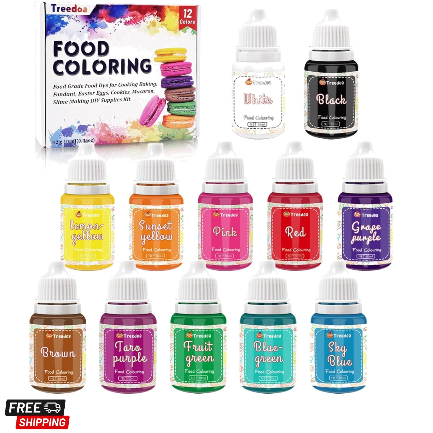 12 Colors of Food Grade Liquid Food Coloring – 10ml Bottles for Creative Baking