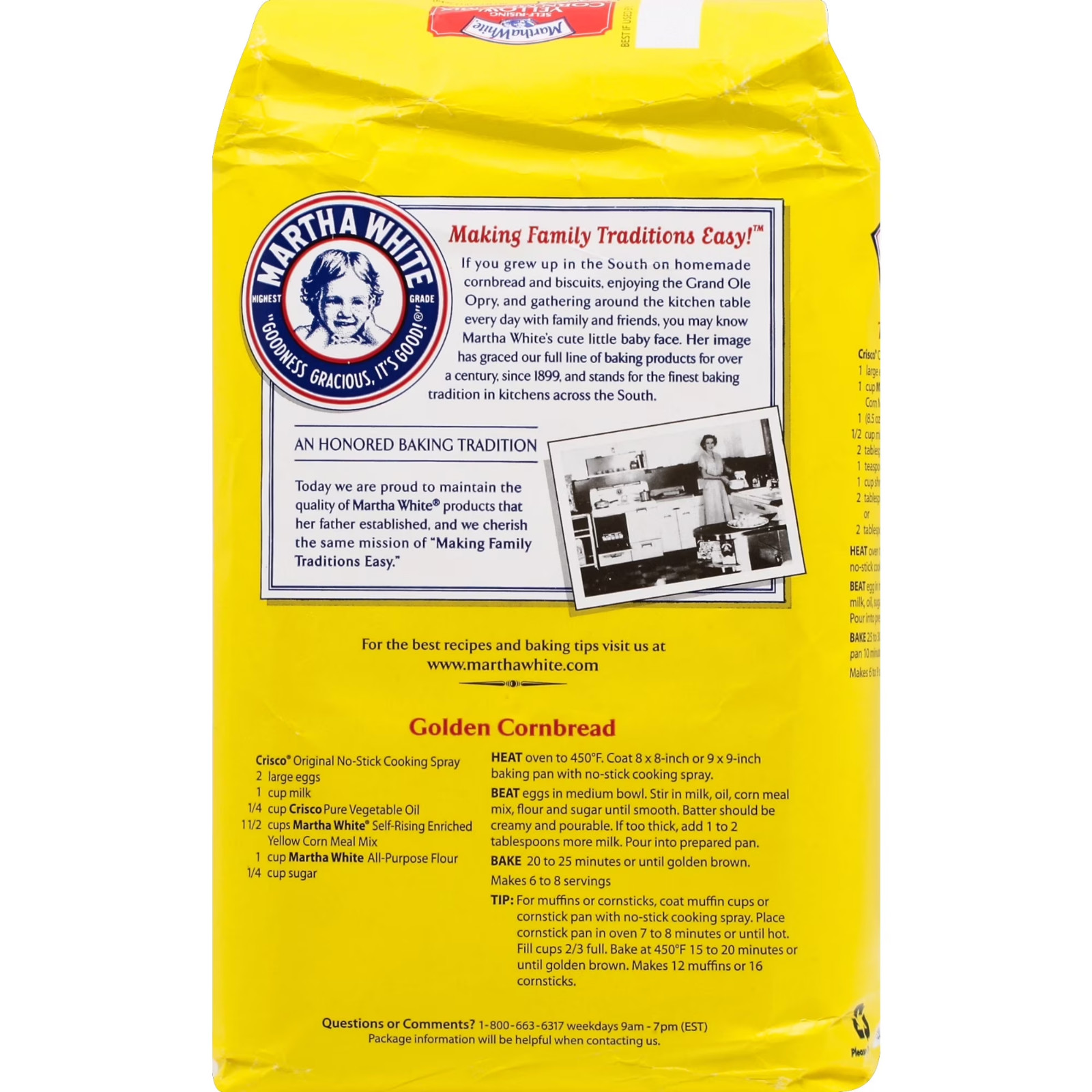 (2 pack) Martha White Self Rising Yellow Corn Meal Mix with Hot Rize, 5 Lb Bag