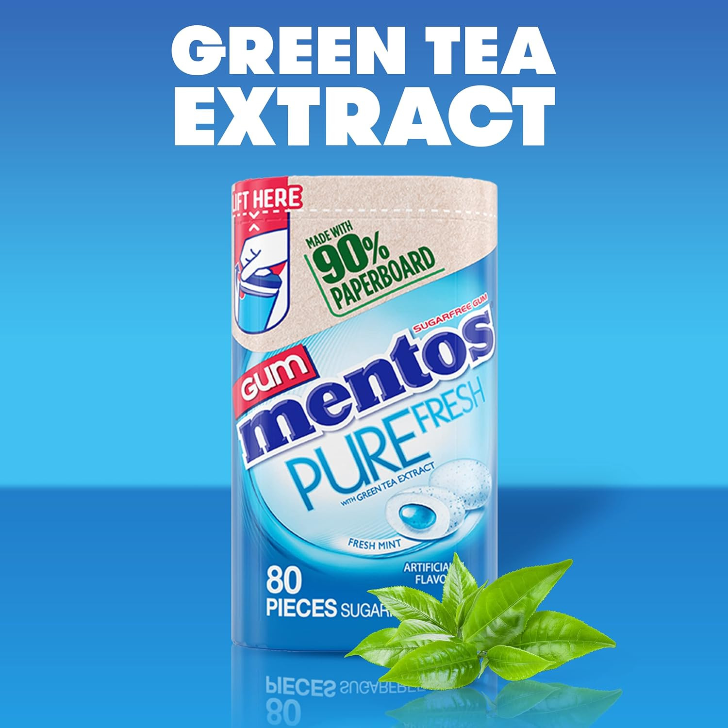 Pure Fresh Chewing Gum, Sugar-Free, Xylitol, Fresh Mint, 80 Piece Bottle, Recycl