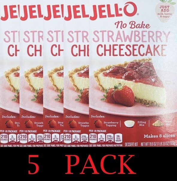 5x Jello No Bake STRAWBERRY CHEESECAKE Jell-O 19.6 oz Box – 5 PACK