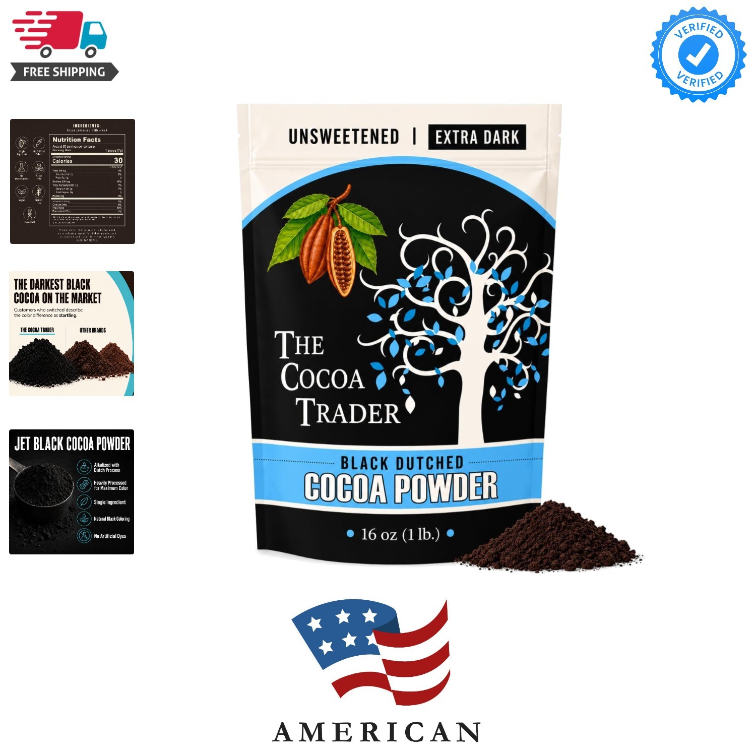 Black Cocoa Powder for Baking – Unsweetened, Extra Dark, 1 lb | Dutch Process…