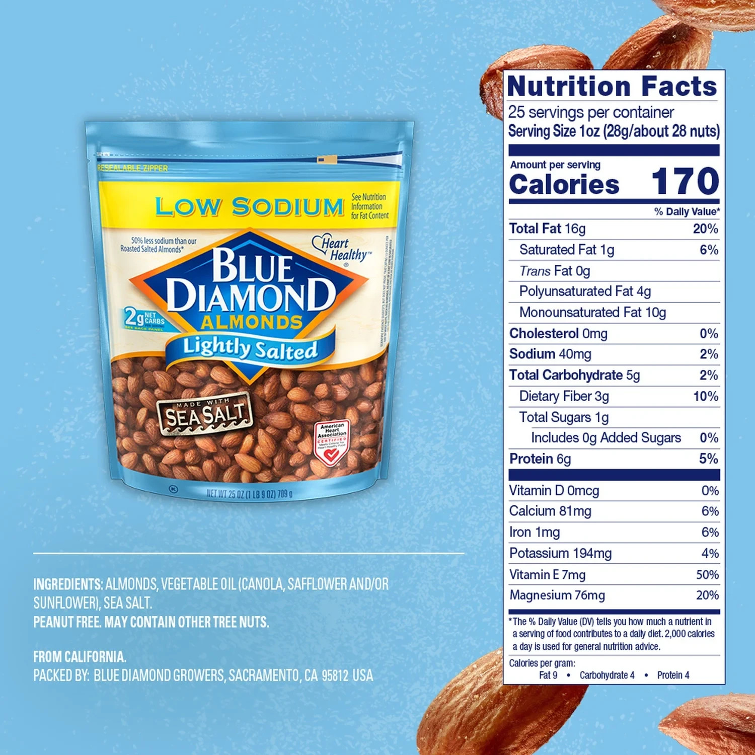 Blue Diamond Almonds, Lightly Salted Snack Almonds perfect for lunches and on-th