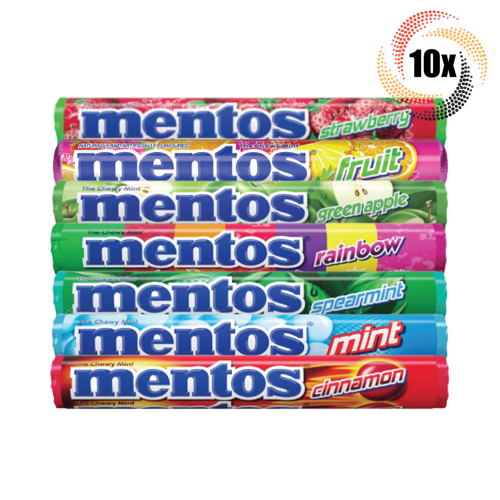 10x Rolls Mentos Variety Flavor Chewy Mints | 14 Mints Per Roll | 1.32oz |