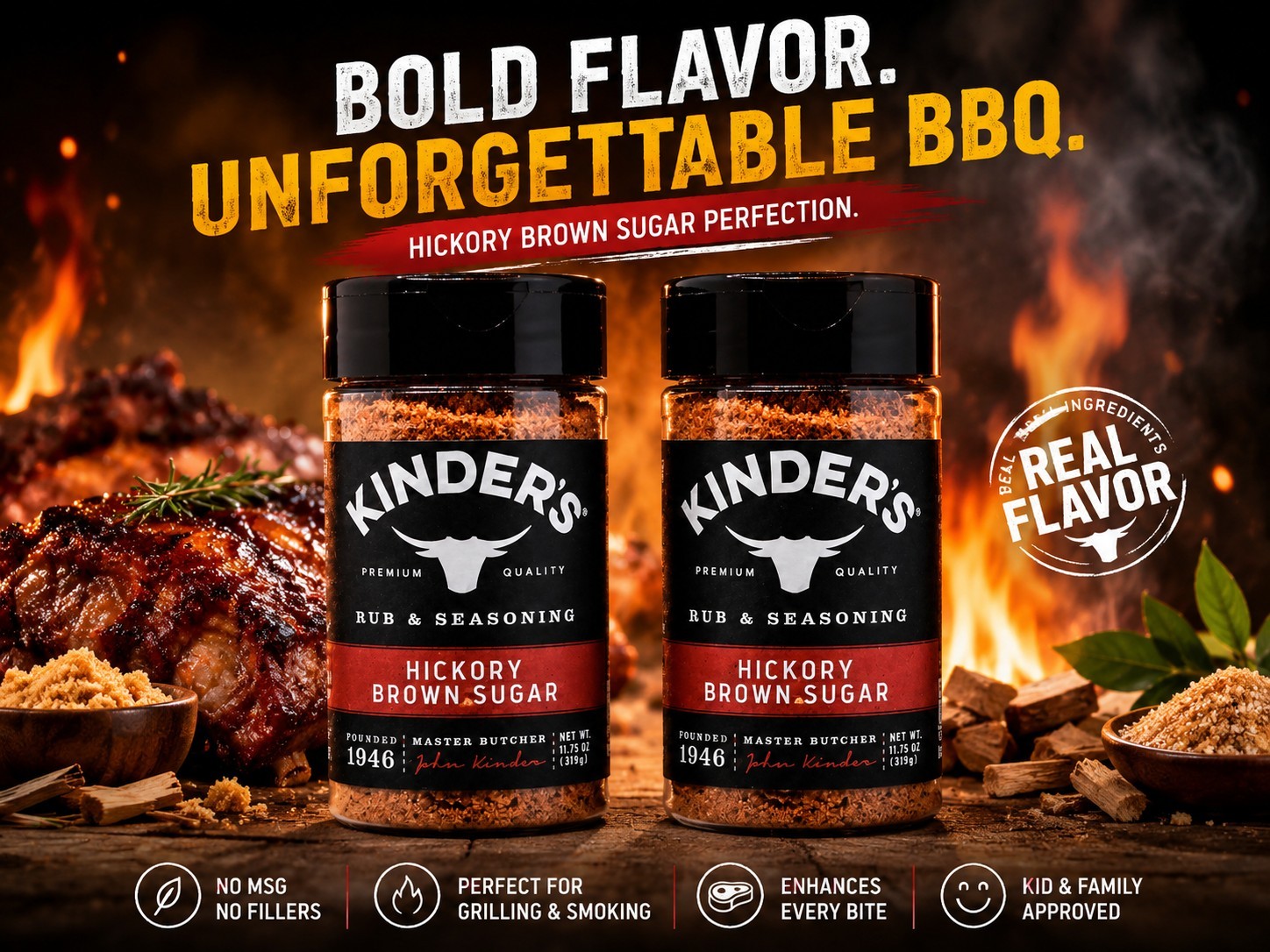 Kinder’s Hickory Brown Sugar BBQ Rub Seasoning 5oz 2-Pack Sweet Smoky