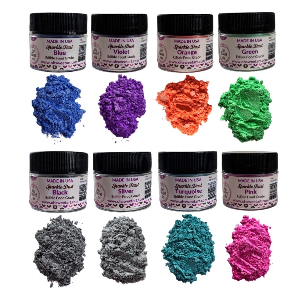 EDIBLE SPARKLE I DUST SET (8 Colors) 4 grams each container, GLUTEN FREE, By O