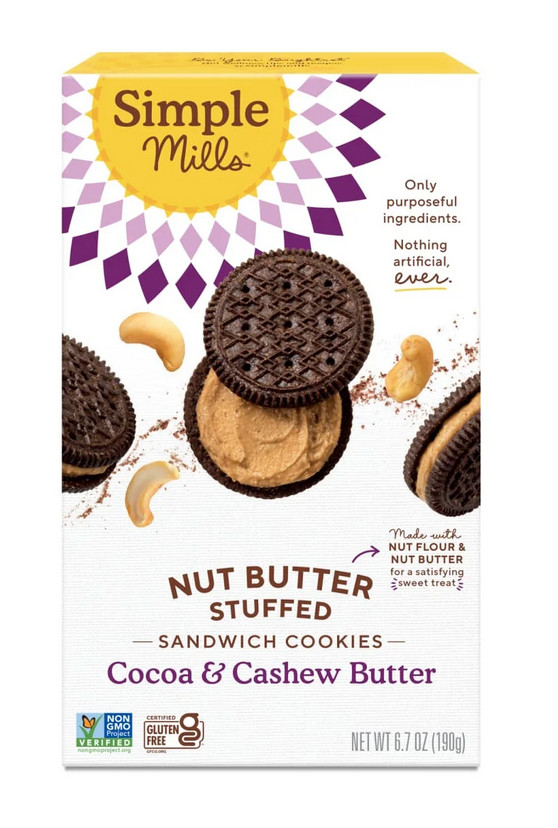 Simple Mills Nut Butter Stuffed Sandwich Cookies Cocoa Cashew Creme Gluten-Free