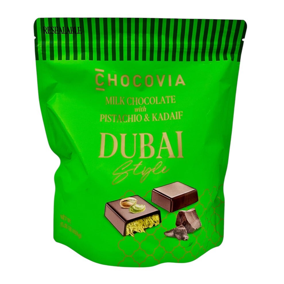 Chocovia 15.87 oz DUBAI STYLE Milk Chocolate with Pistachio & Kadaif *BB 9/2026*