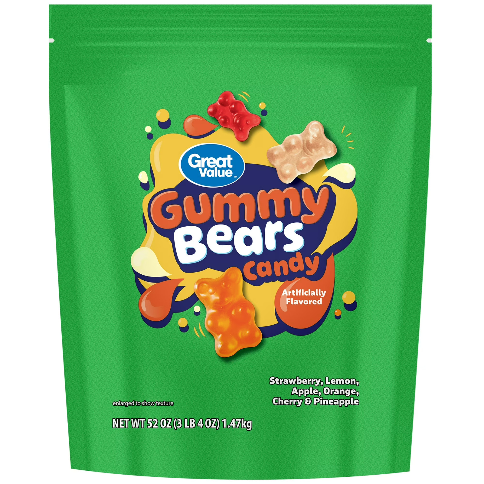 Great Value Gummy Bears Candy, (52 oz Bag)