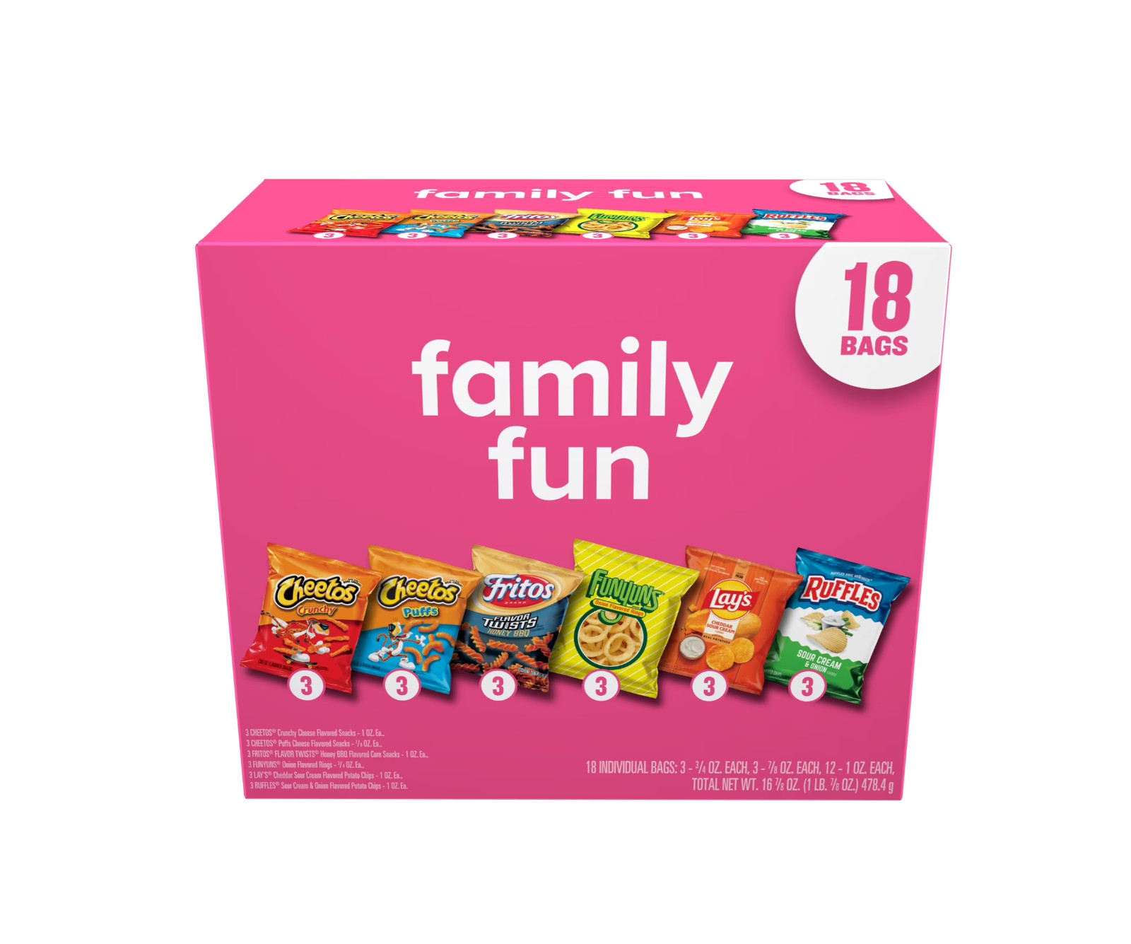 Frito Lay Family Fun Variety Pack Snacks Chips, 18 Pack.