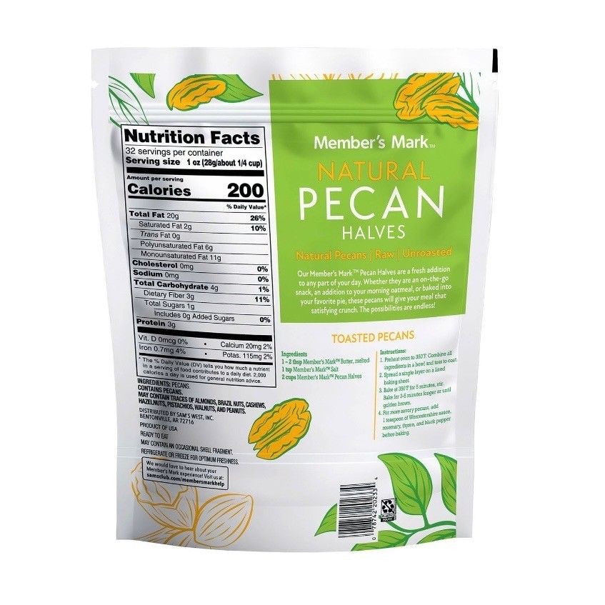 2 Pack Member’s Mark Natural Pecan Halves 2 lb Each Bulk Nuts