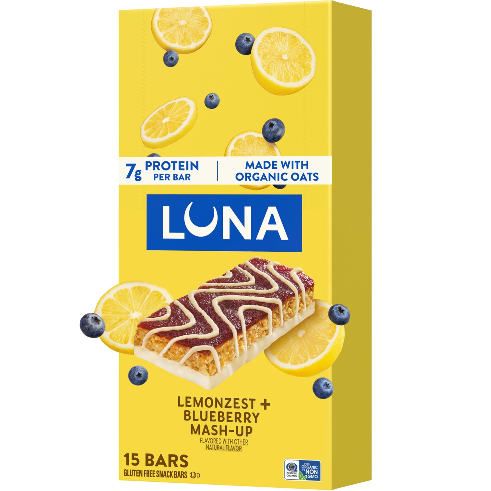 LUNA Bar – Mash-Ups LemonZest + 15 Count (Pack of 1), Lemon Zest & Blueberry