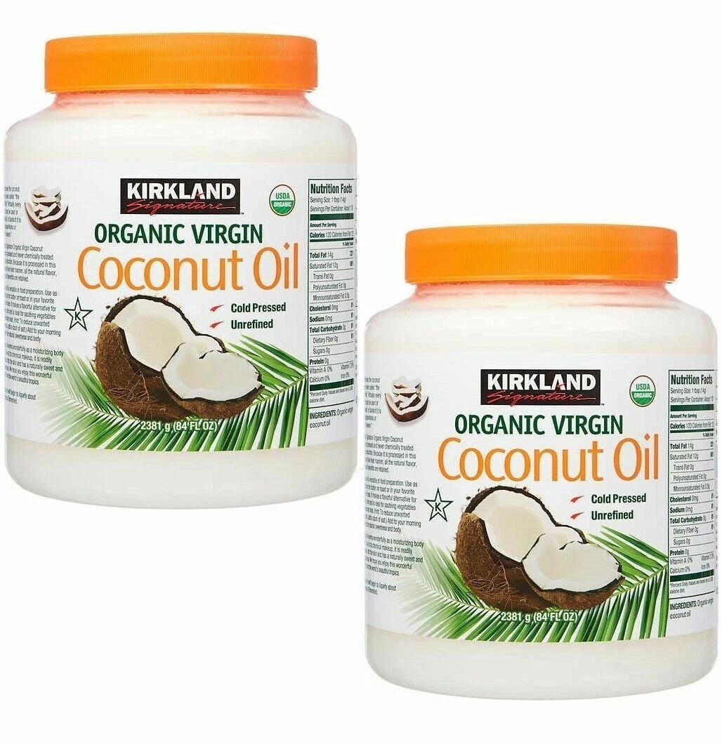 2 x Kirkland Organic Virgin Coconut Oil Cold Pressed Unrefined 2.48L (84 FL OZ)