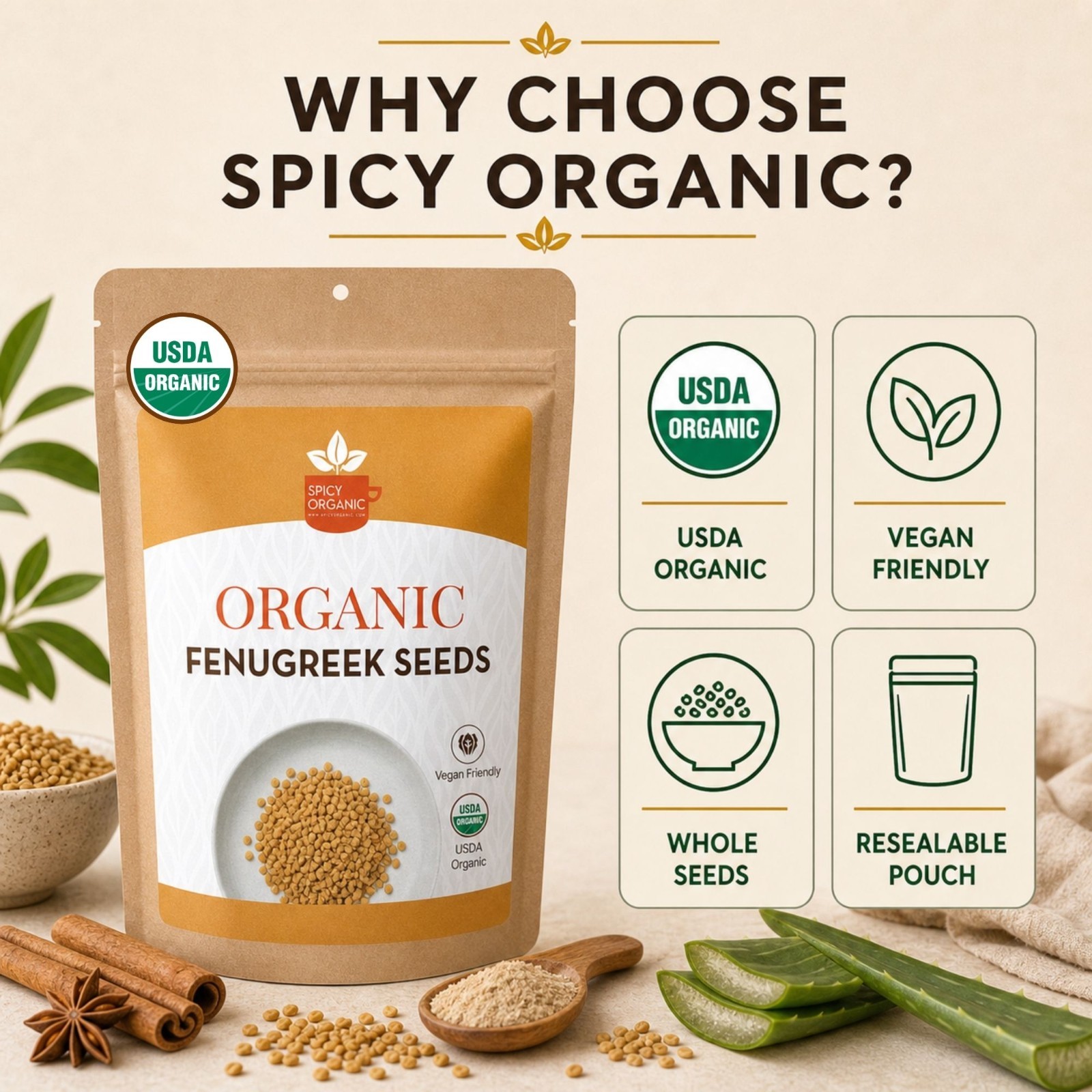 Spicy Organic Fenugreek Seeds 5 lbs | USDA Organic
