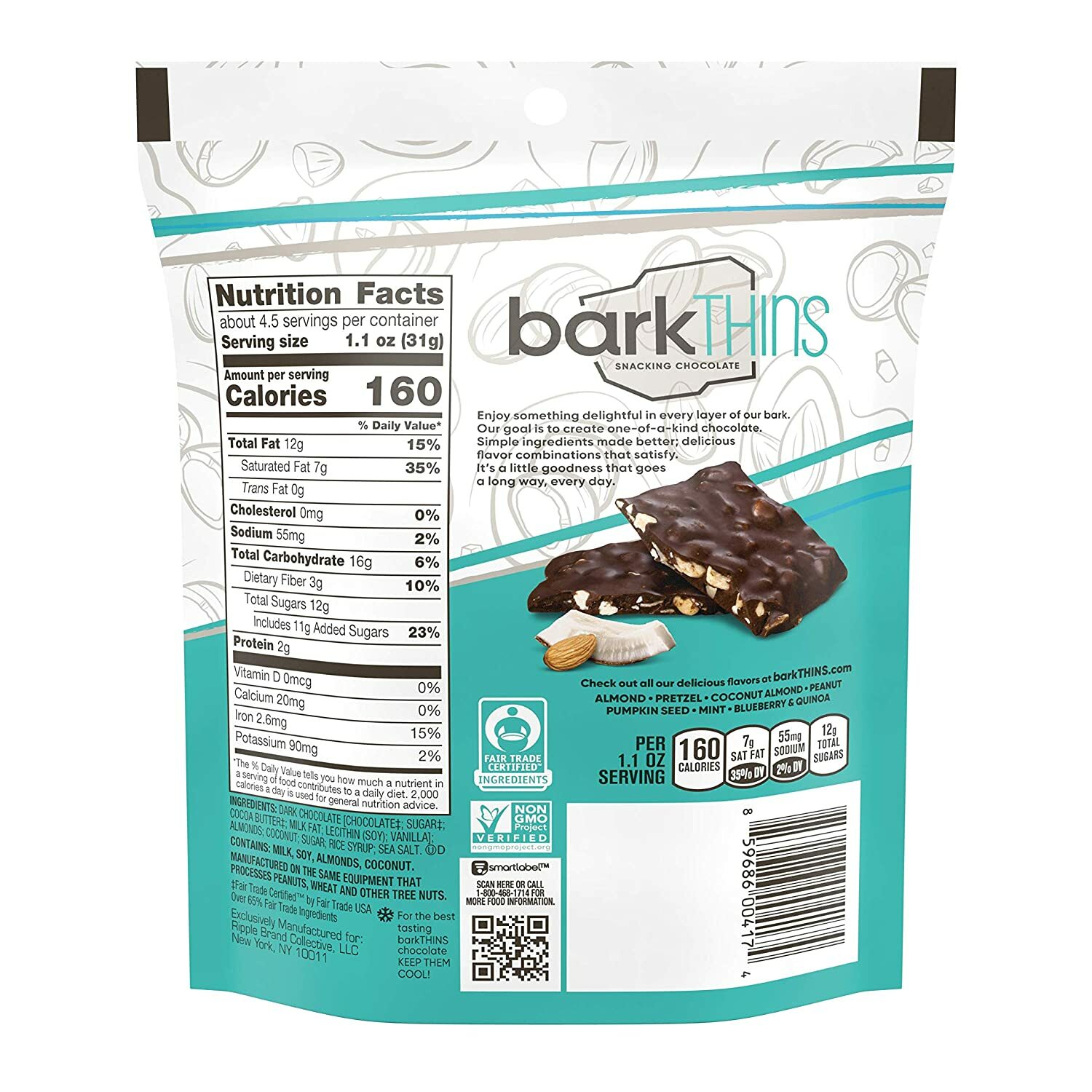 barkTHINS Dark Chocolate Coconut with Almonds, 4.7 OZ (Pack of 3)