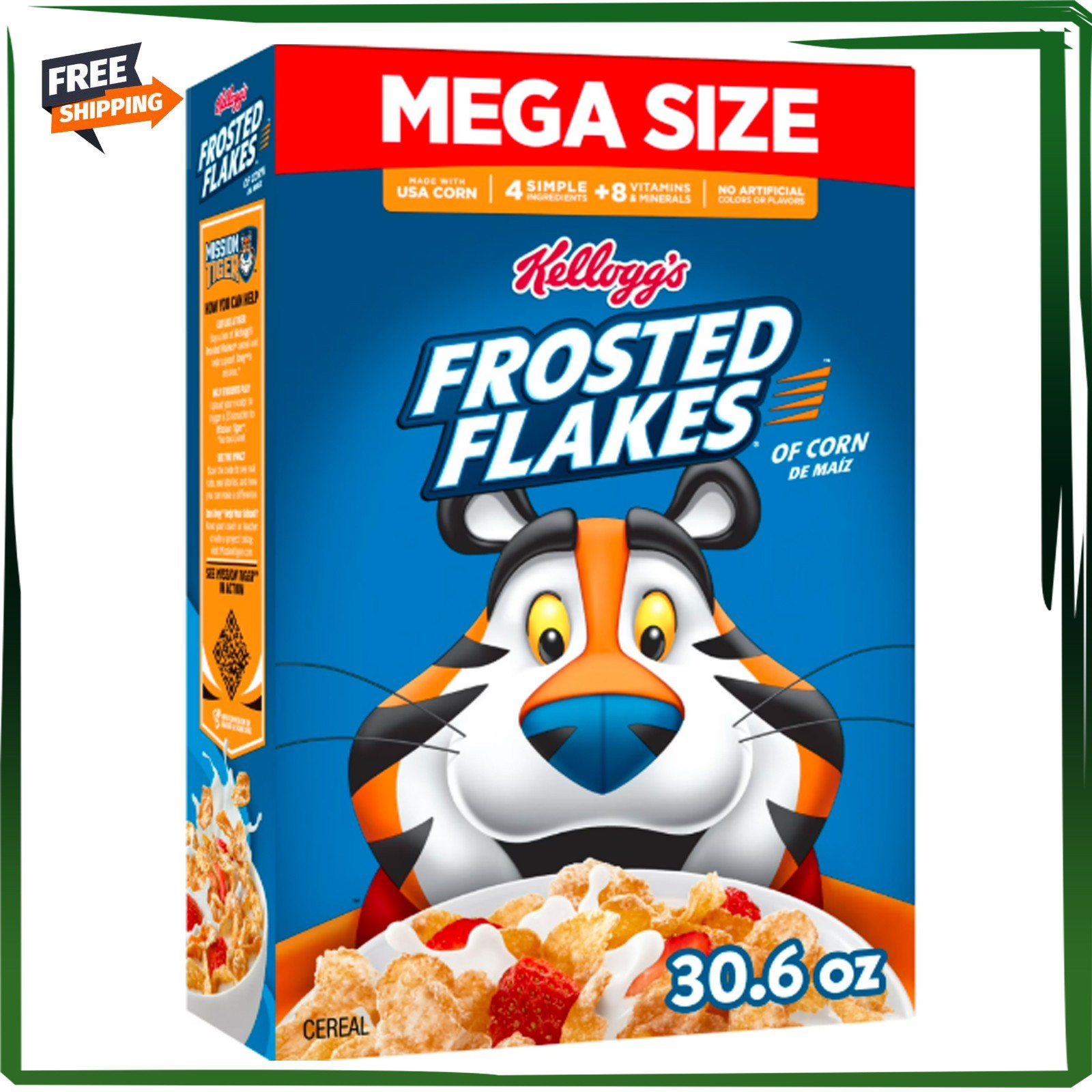 Kellogg’s Frosted Flakes Breakfast Cereal,Fat Free, Mega Size, 30.6 oz Free Ship