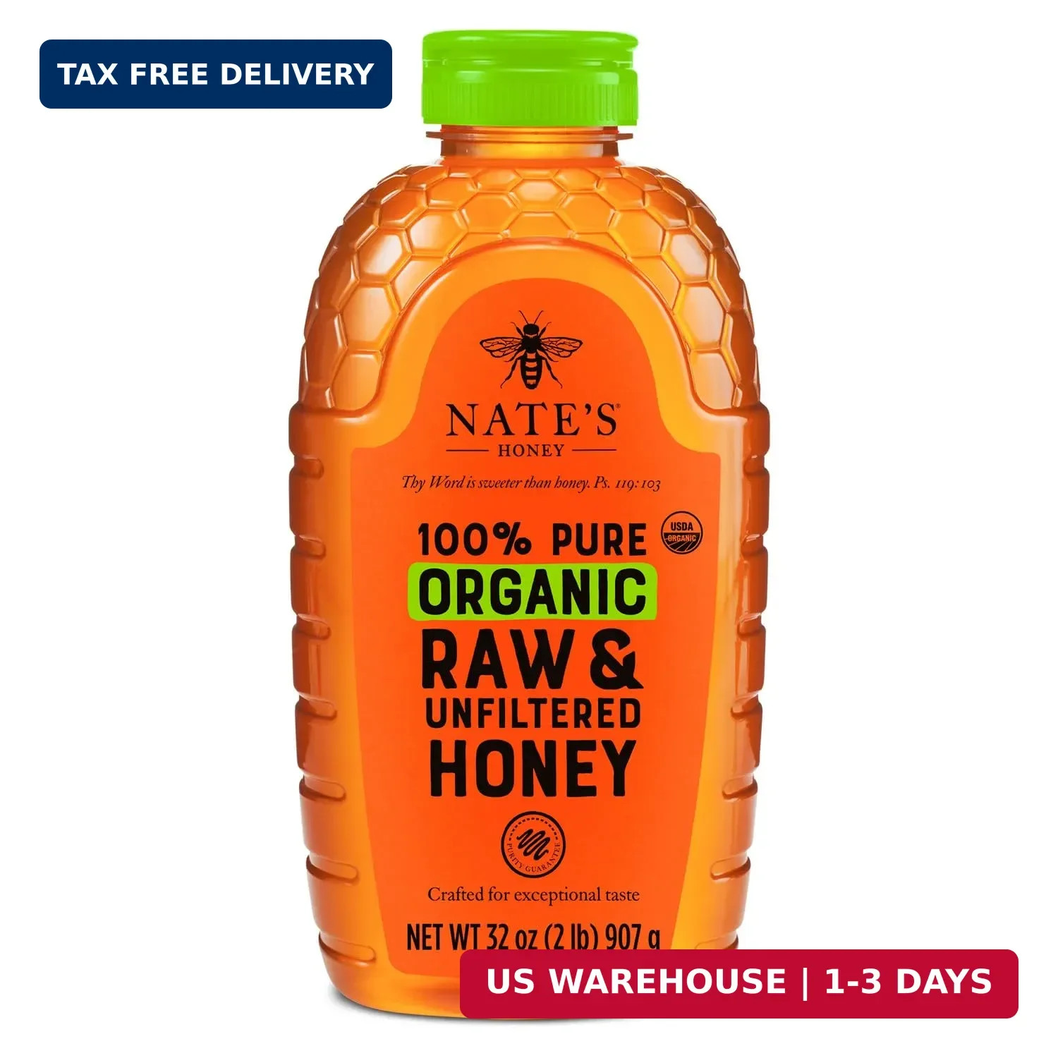 Organic 100% Pure, Raw & Unfiltered Honey – USDA Certified Organic – 32oz