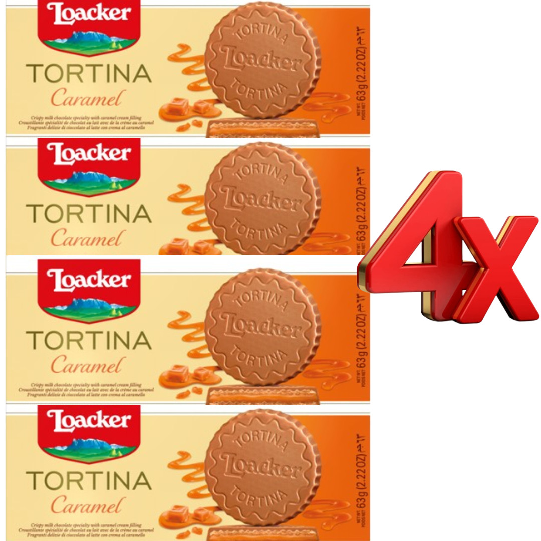 Loacker Tortina Caramel Chocolate Hazelnut Biscuits 3 x 0.74oz Per Pack (4 Pack)