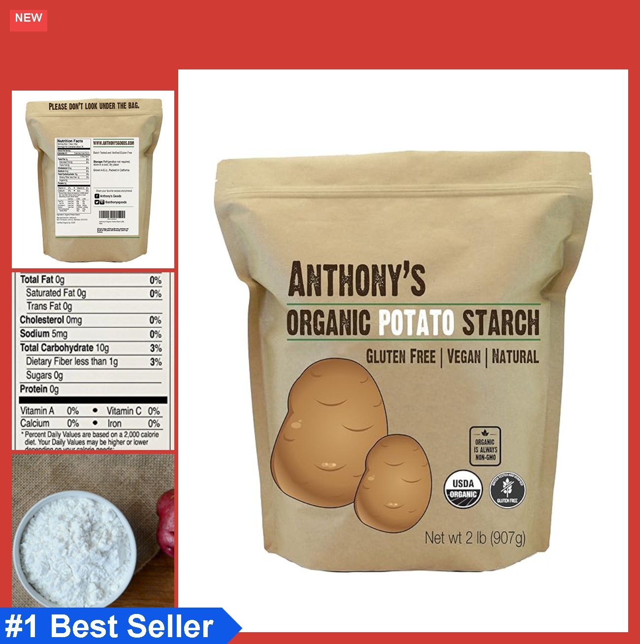 Organic Potato Starch 2 lb Gluten Free Non GMO Resistant Starch Baking Sauce