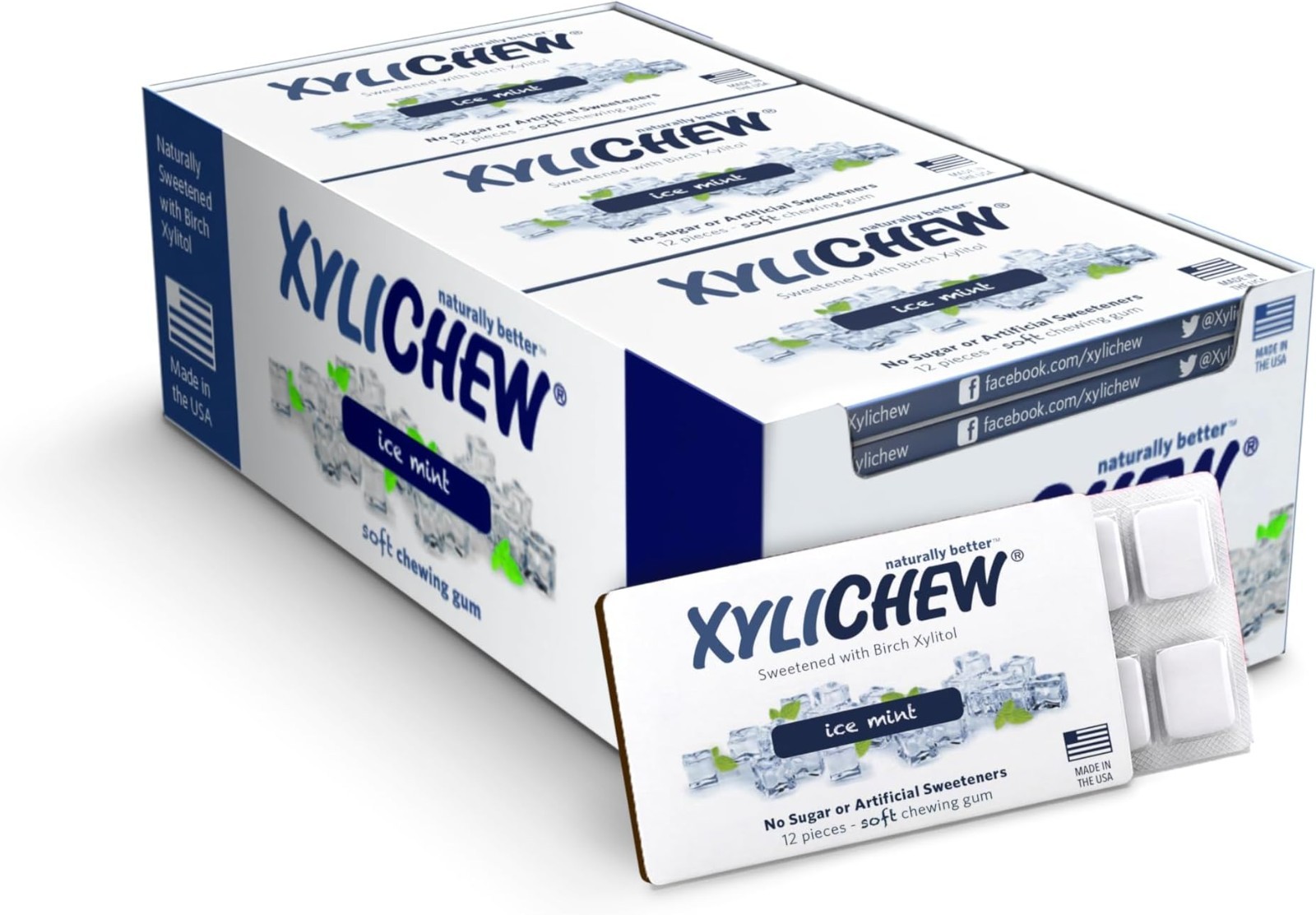 Xylichew 24 PACKS Xylitol Chewing Gum Ice Mint Sugar Free 288 PIECES 12 Per Pack