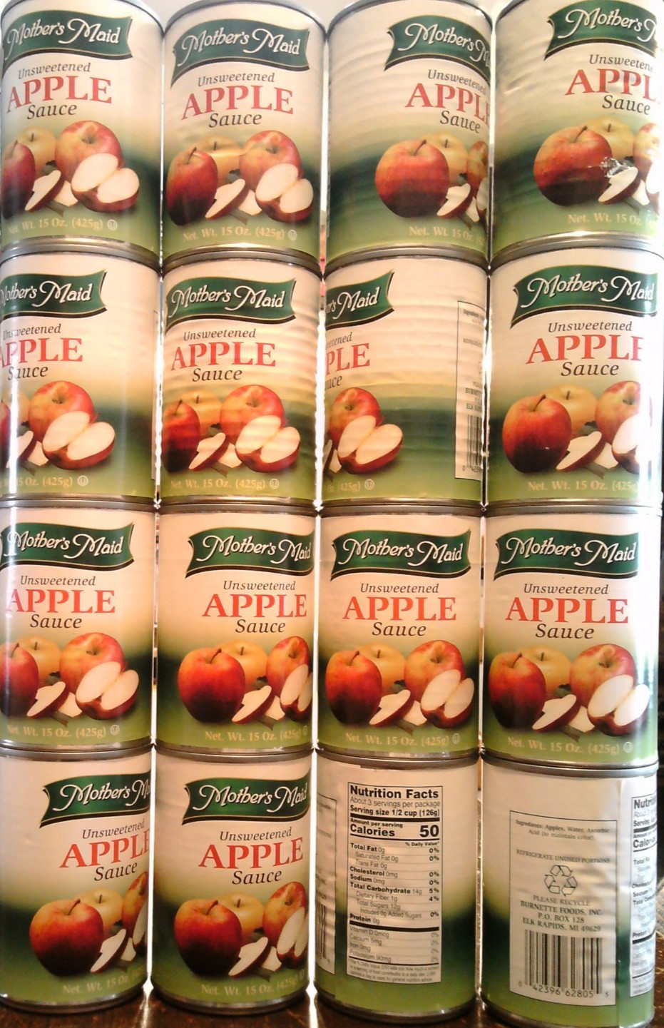 LOT OF 16 Mother’s Maid Unsweetened Apple Sauce, 15oz ea PLEASE READ FOR BEST BY
