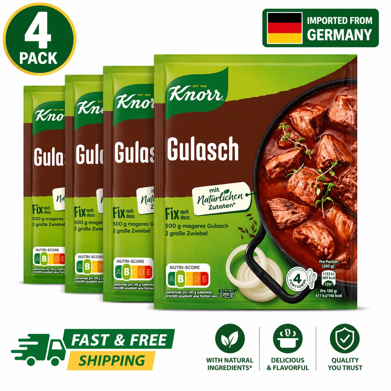 4x Knorr Gulasch Fix Seasoning Mix German Beef Stew Sauce Imported 4 Pack