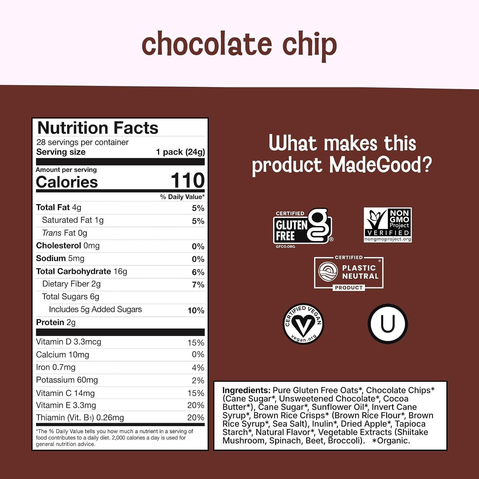 MadeGood Chocolate Chip Granola Bites – Organic Gluten Free Snacks
