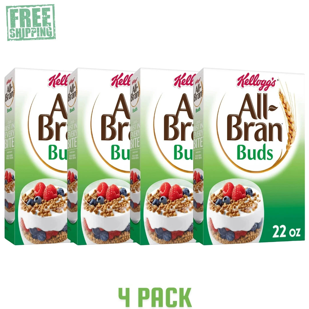 4 pack Kellogg’s All Bran Buds Breakfast Cereal 8 Vitamins and Minerals High NEW