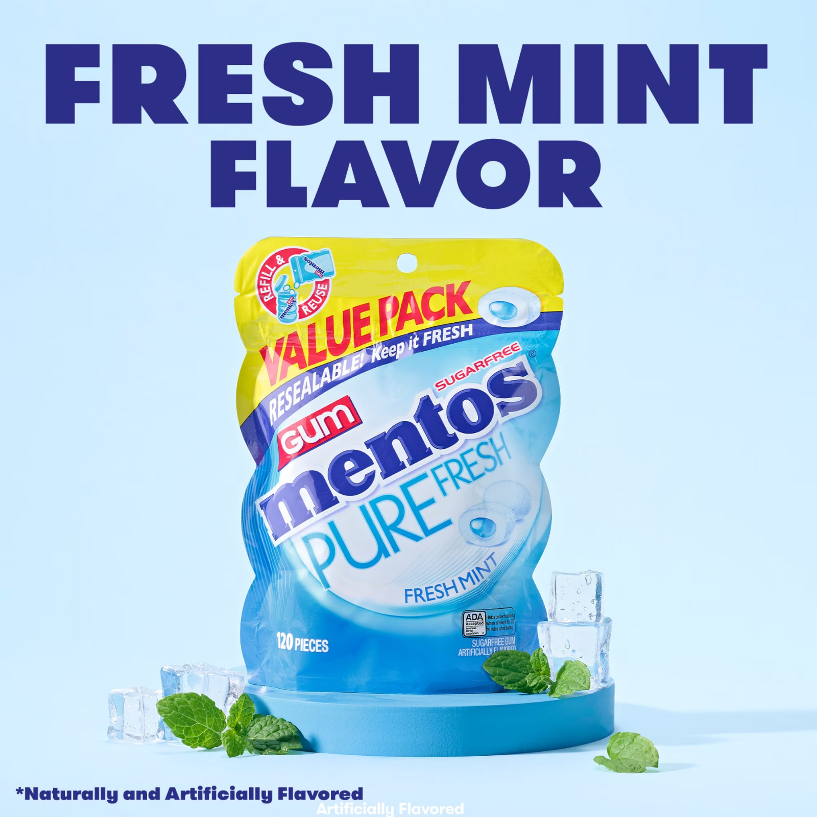 (PACK OF2) Mentos Pure Fresh Mint Sugar Free Gum Extra Value Pack 120 Count