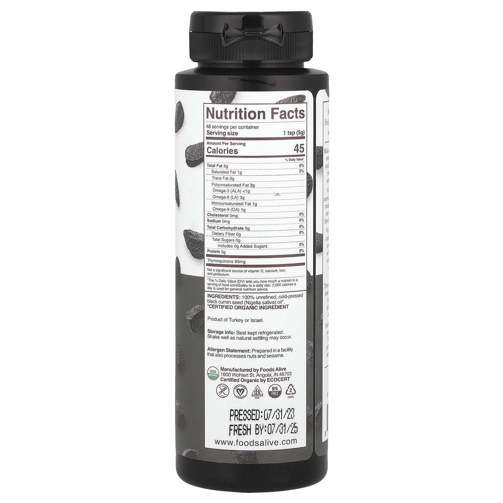 Organic Black Cumin Seed Oil, 8 fl oz (236 ml)