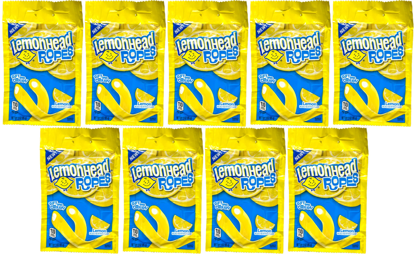 Lemonhead Ropes, Soft and Citrusy Lemon Flavored Ropes Candy 3oz each -Pack of 9