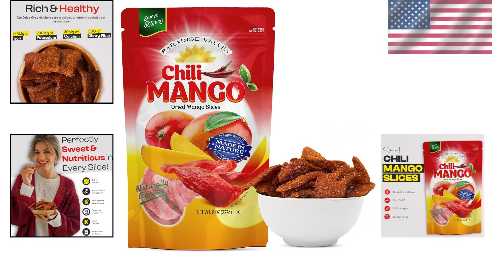 Healthier Snack Alternative – 8 oz Dried Mango Slices, Gluten Free & Nutritious