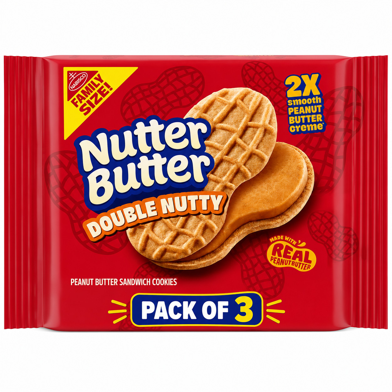 (3 Pack) Nutter Butter Double Nutty Peanut Butter Sandwich Cookies 15.27 oz
