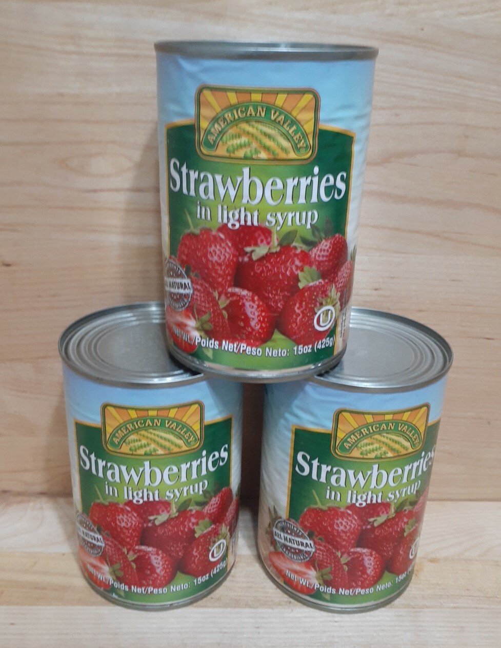 American Valley STRAWBERRIES in light Syrup 15z can ALL NATURAL kosher EGYPT
