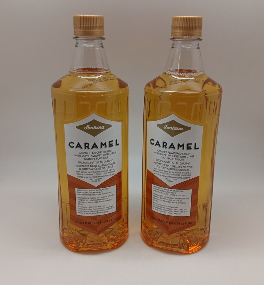 2 Bottles Fontana Caramel Syrup 33.8oz 1 Liter Coffee Flavor Pump Top