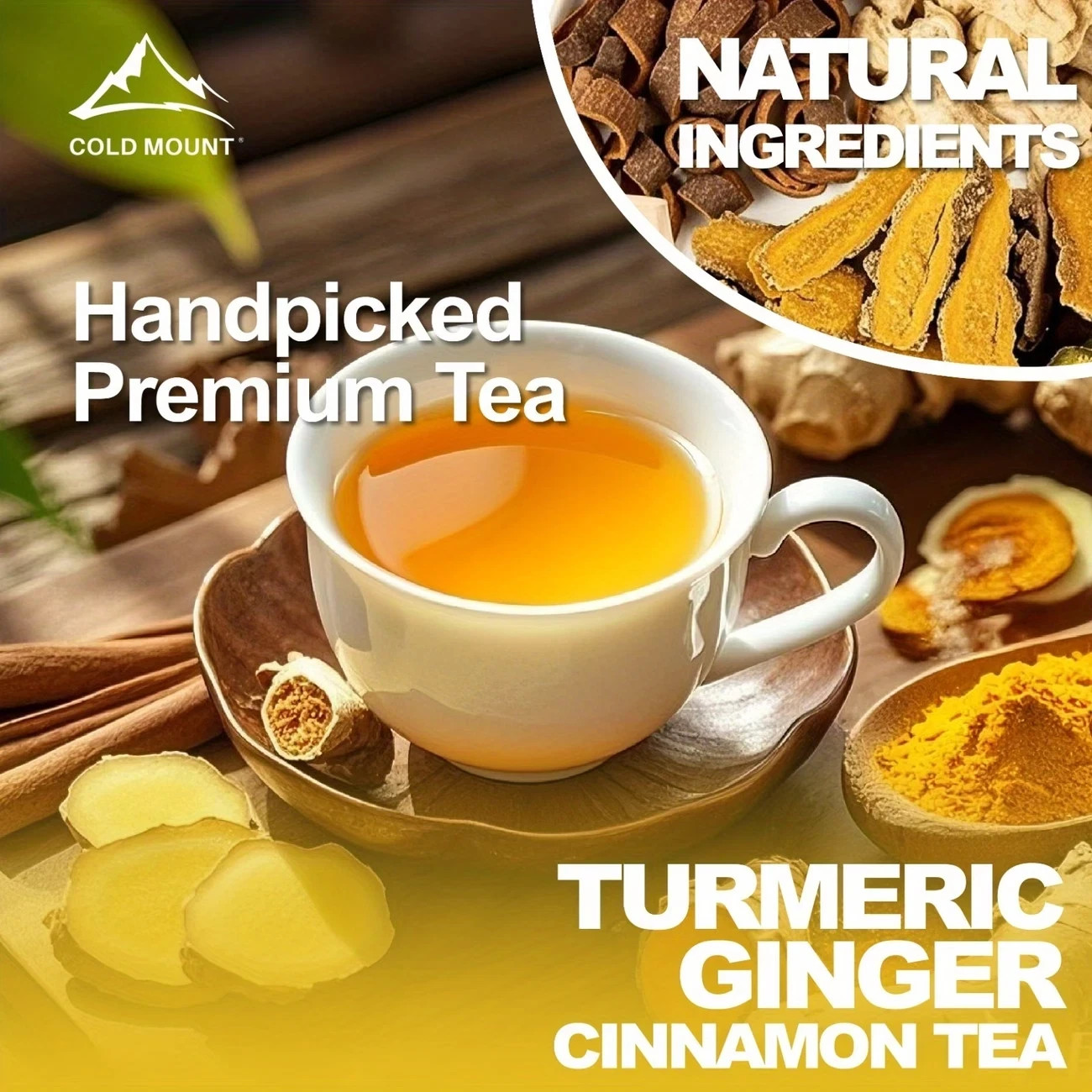 Natural Herbs Turmeric Ginger Cinnamon Tea Sugar Free Caffeine Free No Additives