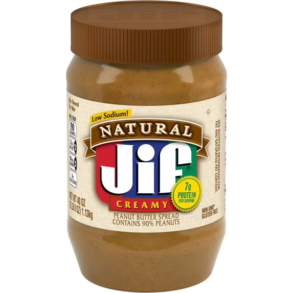 Jif Natural Creamy Peanut Butter Spread, Made with 90% Peanuts, 40 oz Jar