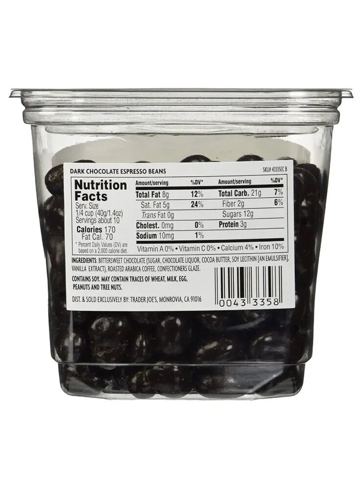 4 Packs Trader Joe’s Dark Chocolate Covered Espresso Beans 14 oz Each Pack