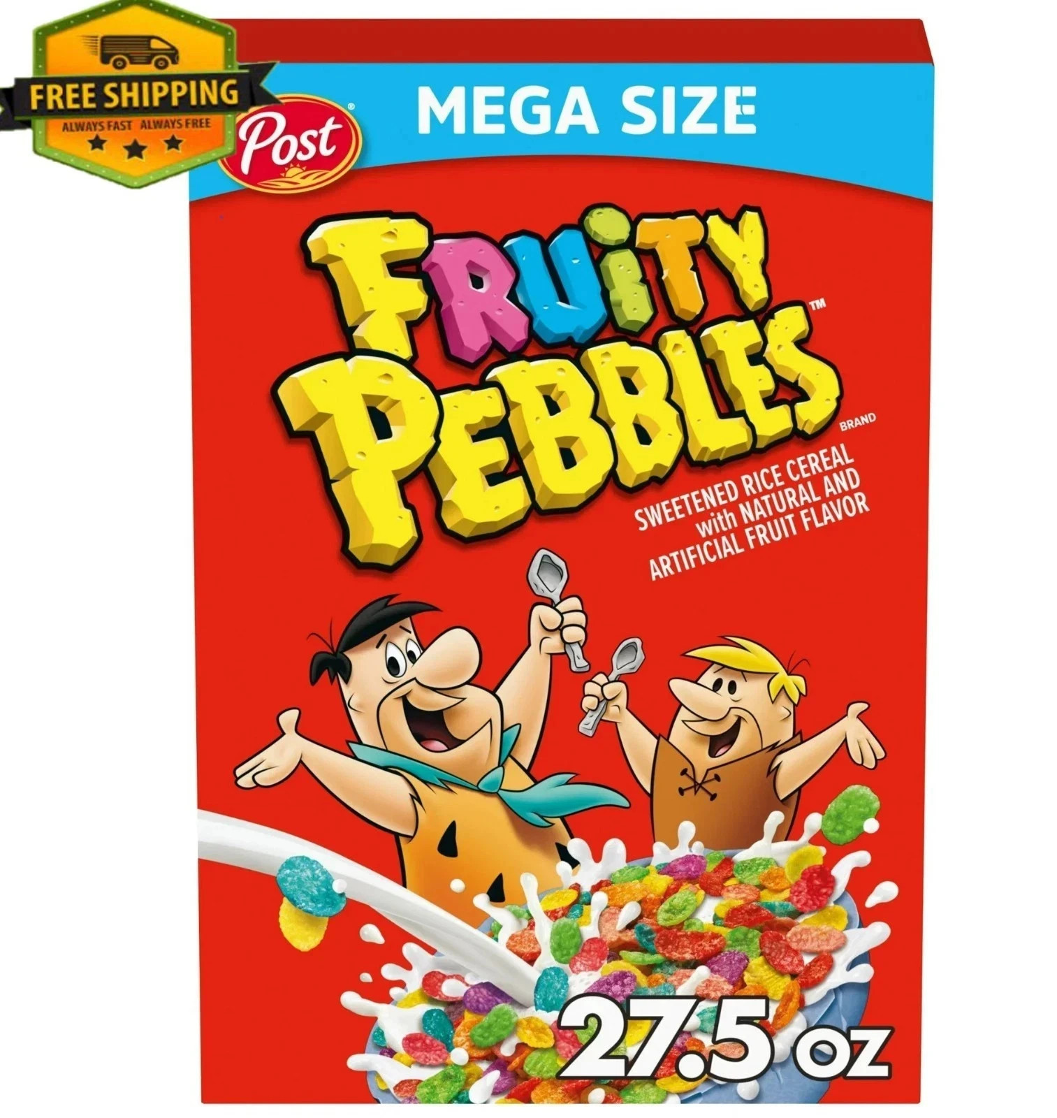 Post Fruity Pebbles Cereal, Crunchy and Fruity, Gluten Free, 27.5 oz Mega Size