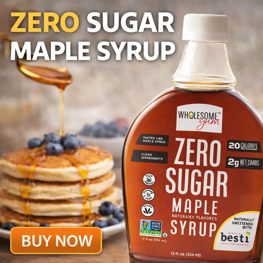 Wholesome Yum Zero No Sugar Maple Syrup Keto Diet Low Carb Monk Fruit 12oz NEW