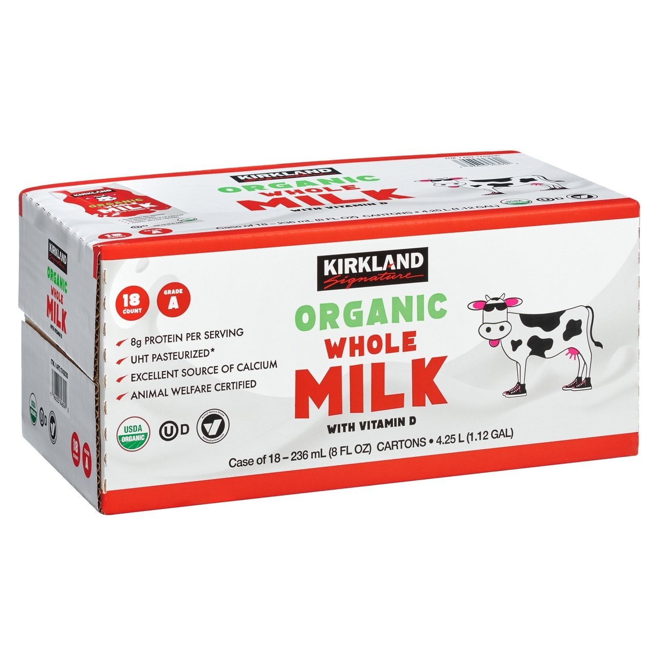 Kirkland Signature Organic Whole Milk, 8 Fluid Ounce (Pack of 18)