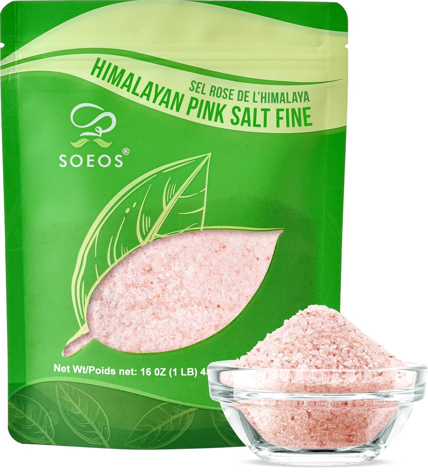 Soeos Himalayan Pink Salt, Fine Grain, 16 oz 1 Pound Pink Himalayan Sea Salt