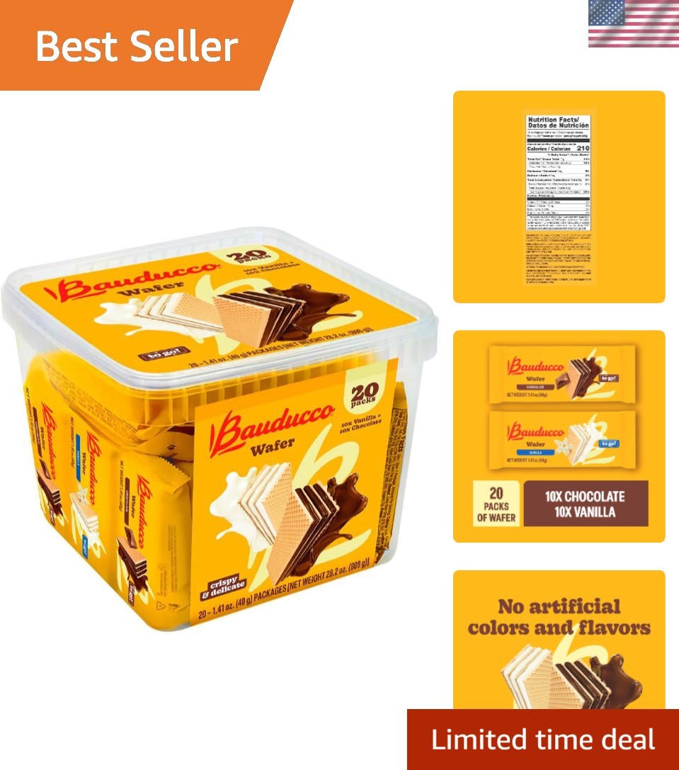 Convenient Bauducco Chocolate & Vanilla Wafer Cookies – 20 Treats in 28.2oz Tub