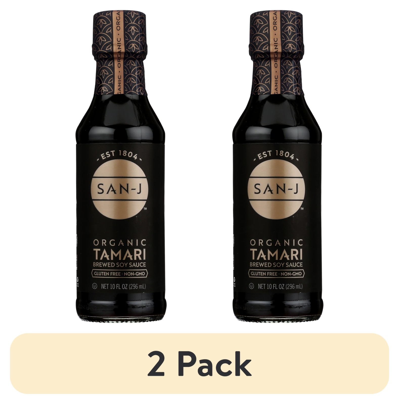 2 pack San J Tamari Soy Sauce Organic 10 Fl oz, in a Glass Bottle.