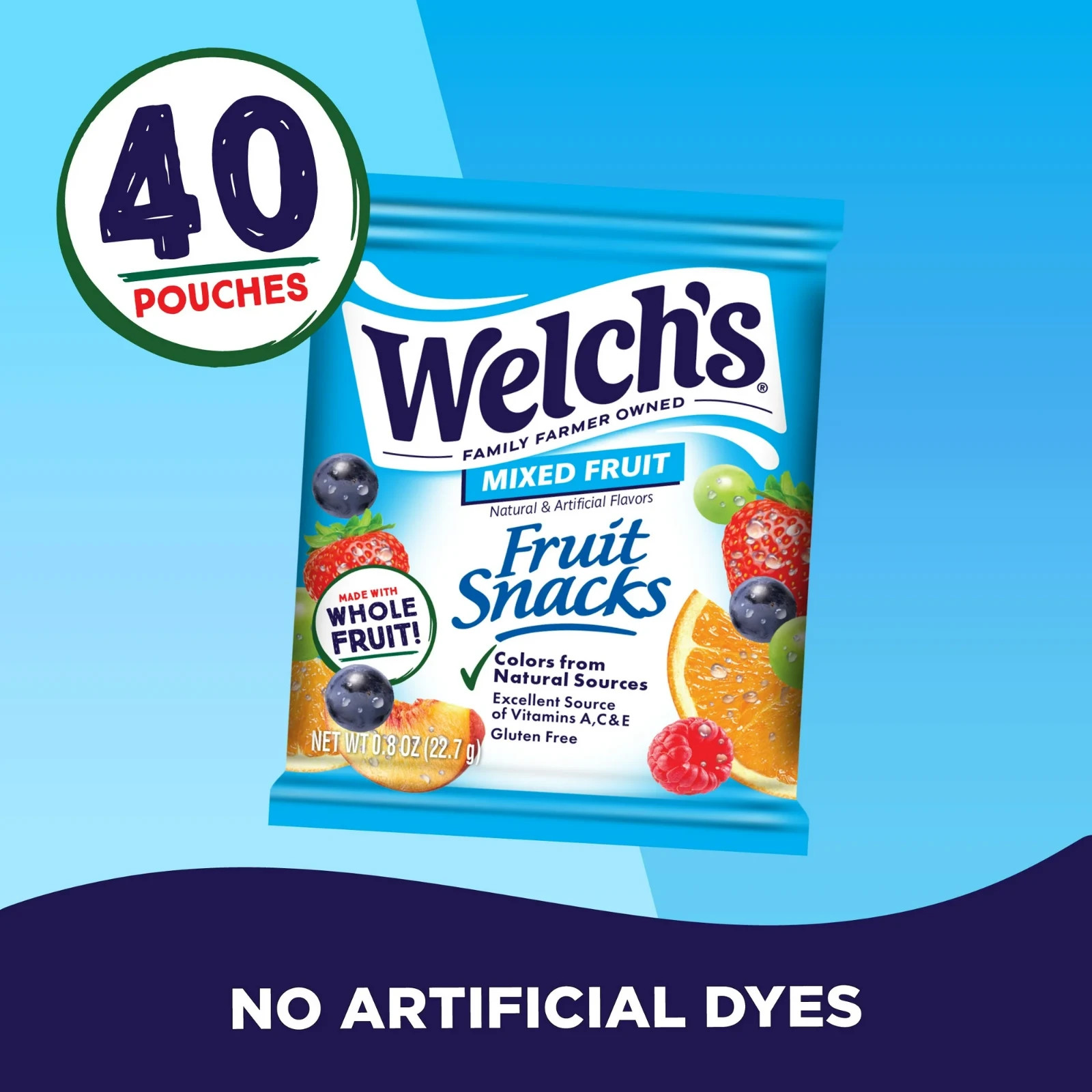 Welch’s Fruit Snacks Gluten Free Mixed Fruit Soft Fruit Snacks, .8 oz, 40 Count.