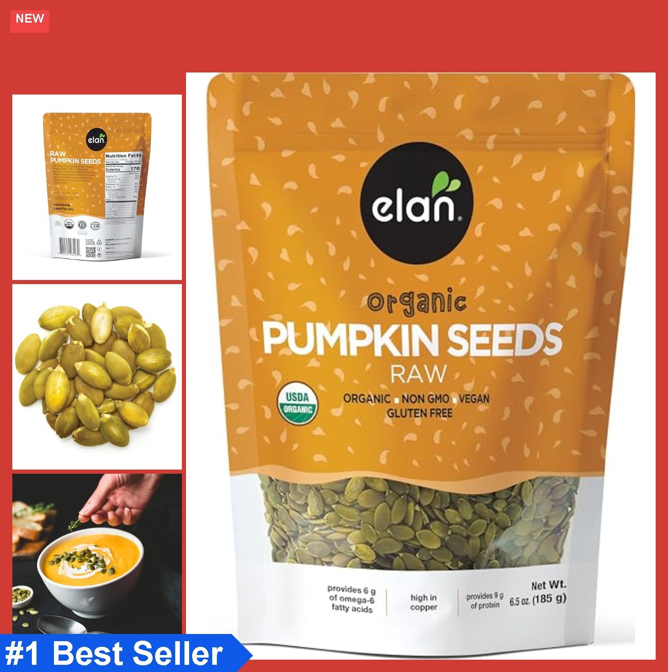 Organic Pumpkin Seeds 6.5 oz Unsalted Unroasted Shelled Kernels No Shell