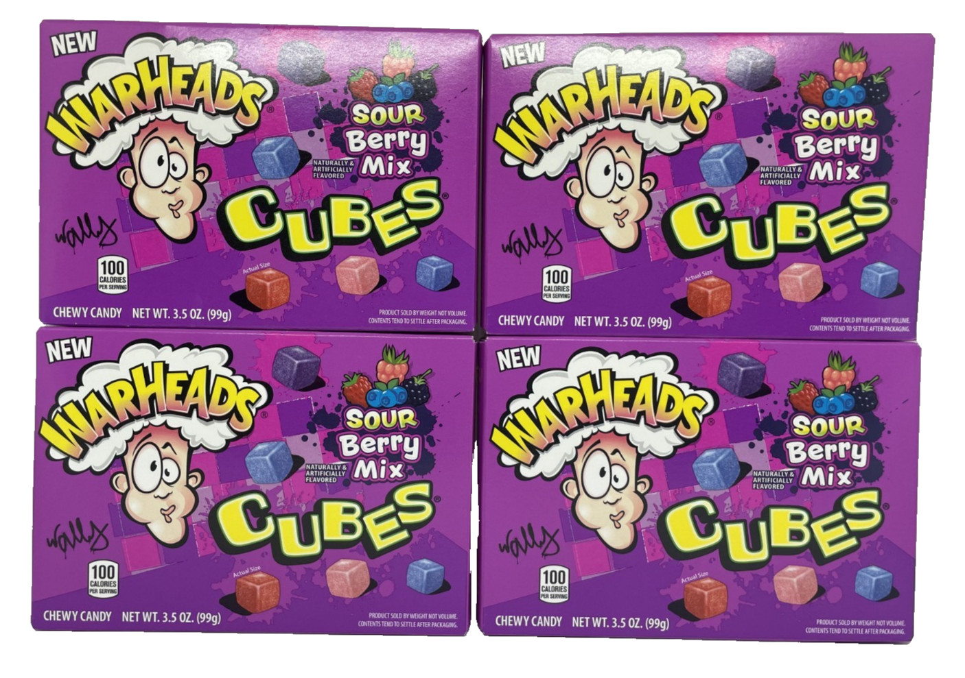 Warheads Sour Berry Mix Cubes 3.5 oz 99g Pack of 4 New Chewy Candy