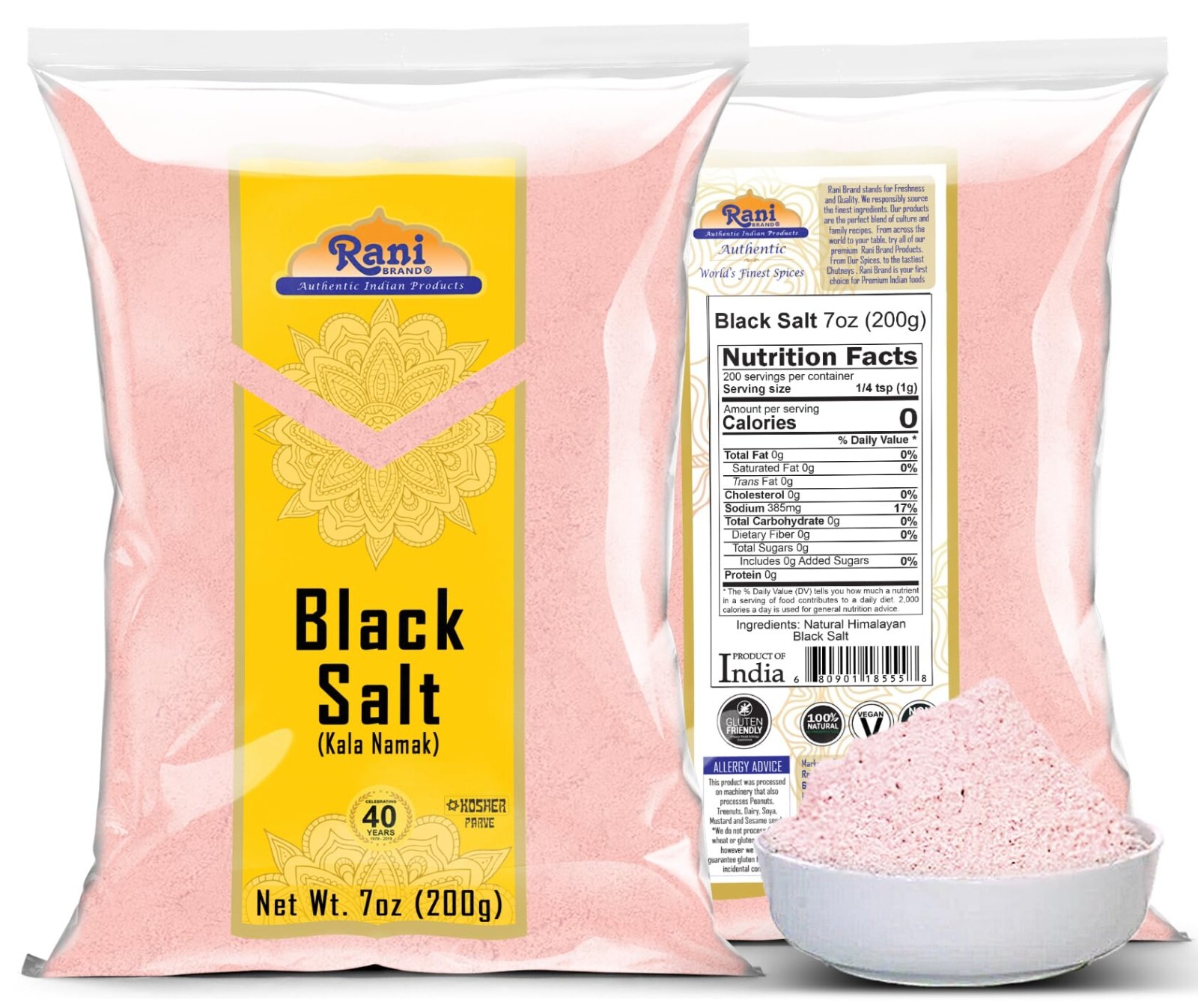 Rani Black Salt (Kala Namak Mineral) Powder, Vegan 200g (7oz)