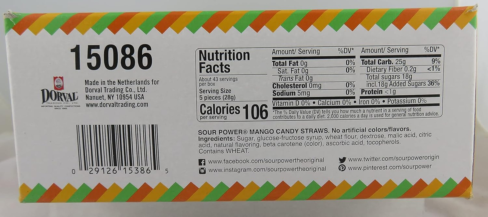 Candy Straws, Mango, 1.75 Oz (Pack of 24)