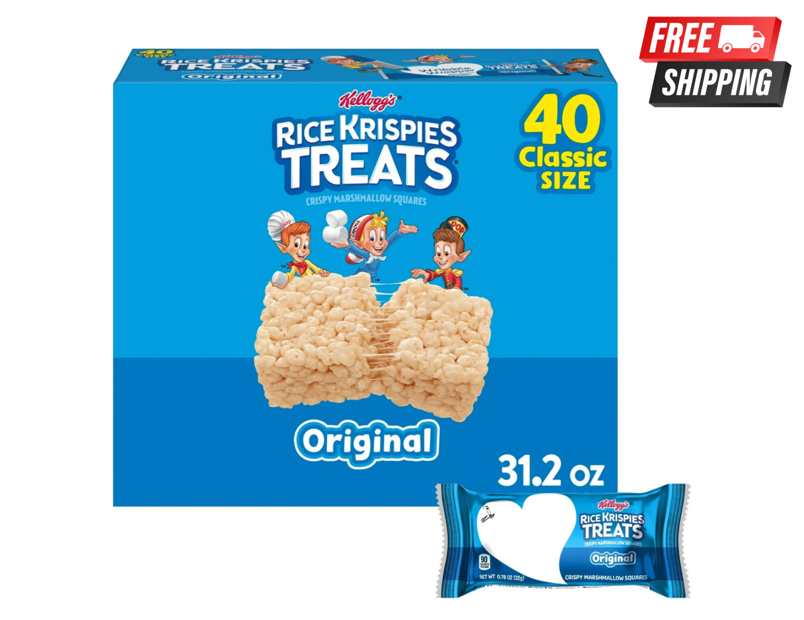 Rice Krispies Treats Original Chewy Crispy Marshmallow Squares, 31.2 oz, 40 Ct