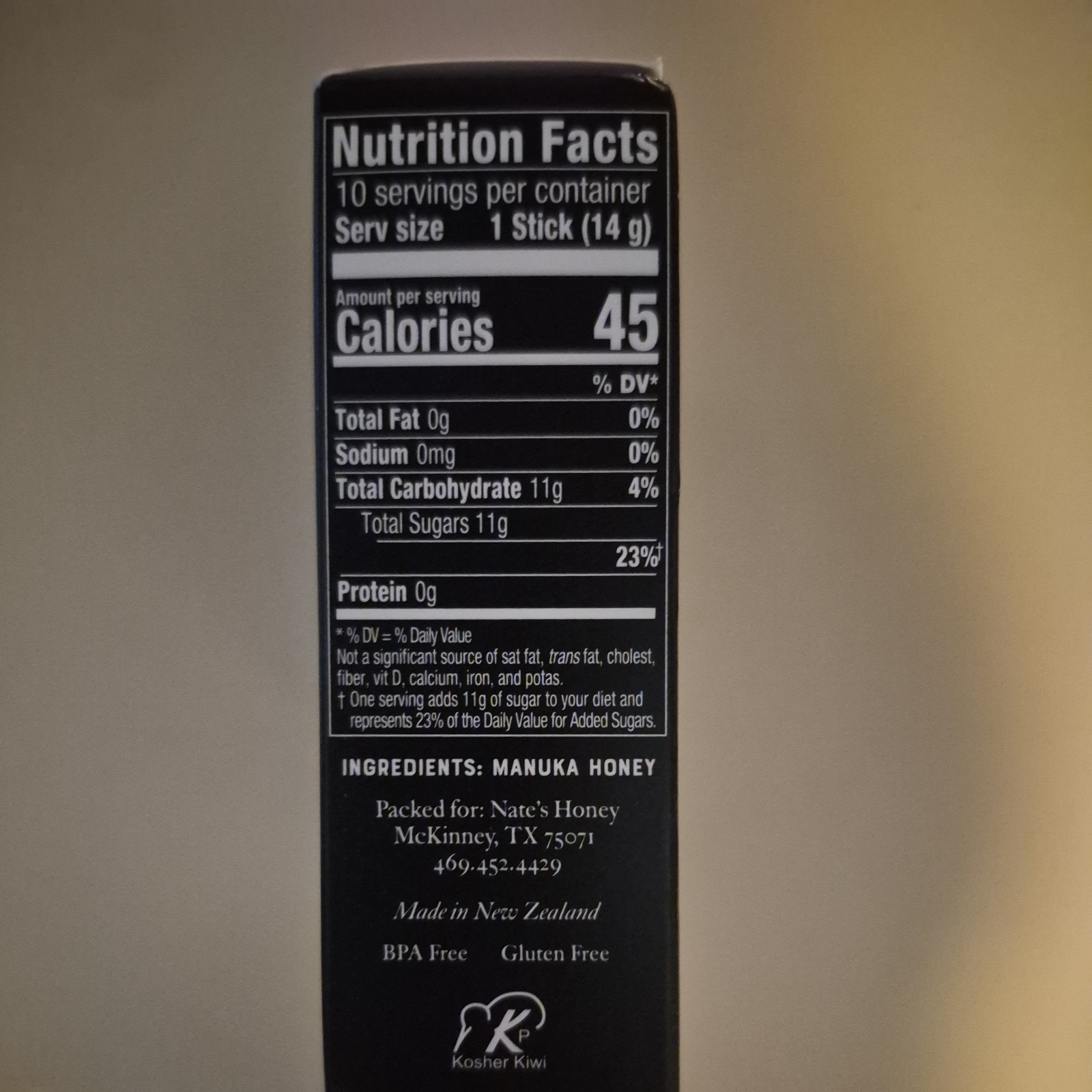 Nate’s Manuka Honey Minis MGO 83 UMF 5 10Ct Single Serve Packets